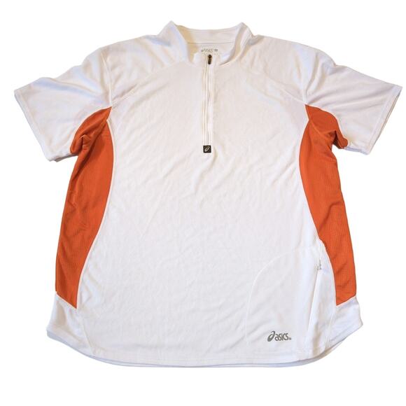 Asics Semi-Fitted Quarter Zip women's Quick Dry Athletic Shirt White Orange sz L - Picture 1 of 6